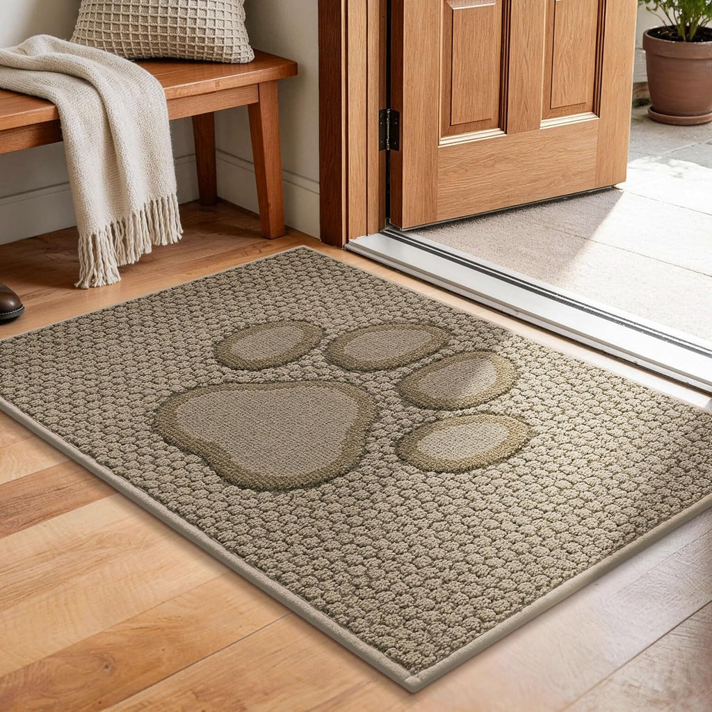 Dog Paw Doormats 20''x32'' for Dirty Paws, Washable Entryway Rugs Floor Mats Dirt Trapper with TPR Backing, Absorbent Low Profile Door Mat for Front Door, Hallway, Entryways, Beige