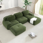 Modular Sectional Sofa Boneless Couch, U Shaped Sectional Couches for Living Room, Oversized Cloud Couch with Deep Seat and Ottoman, Comfy Corduroy Upholstery Green Couches, No Assembly(3S+2O)