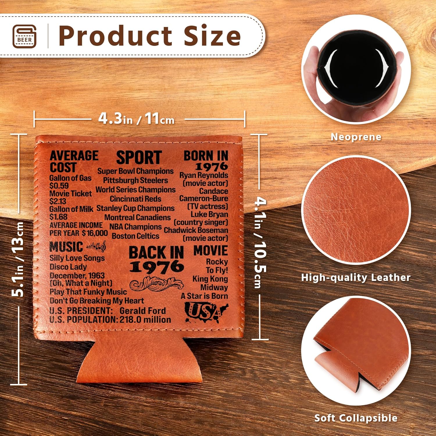 LEJIAJINW 50th Birthday Gift 50 Year Old Birthday Gifts for Men Women, Cheers to 50 Years Vintage 1976 Leather Can Sleeve, Funny 50th Birth Party Decoration Gift for Dad, Mom, Husband, Wife, Grandpa