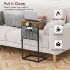 Vagusicc C-Shaped End Table with Charging Station, Small Side Table for Couch, 33" Tall C Table Adjustable Height Side Table, Couch Tables that Slide Under, Sofa Table TV Tray for Living Room, Brown