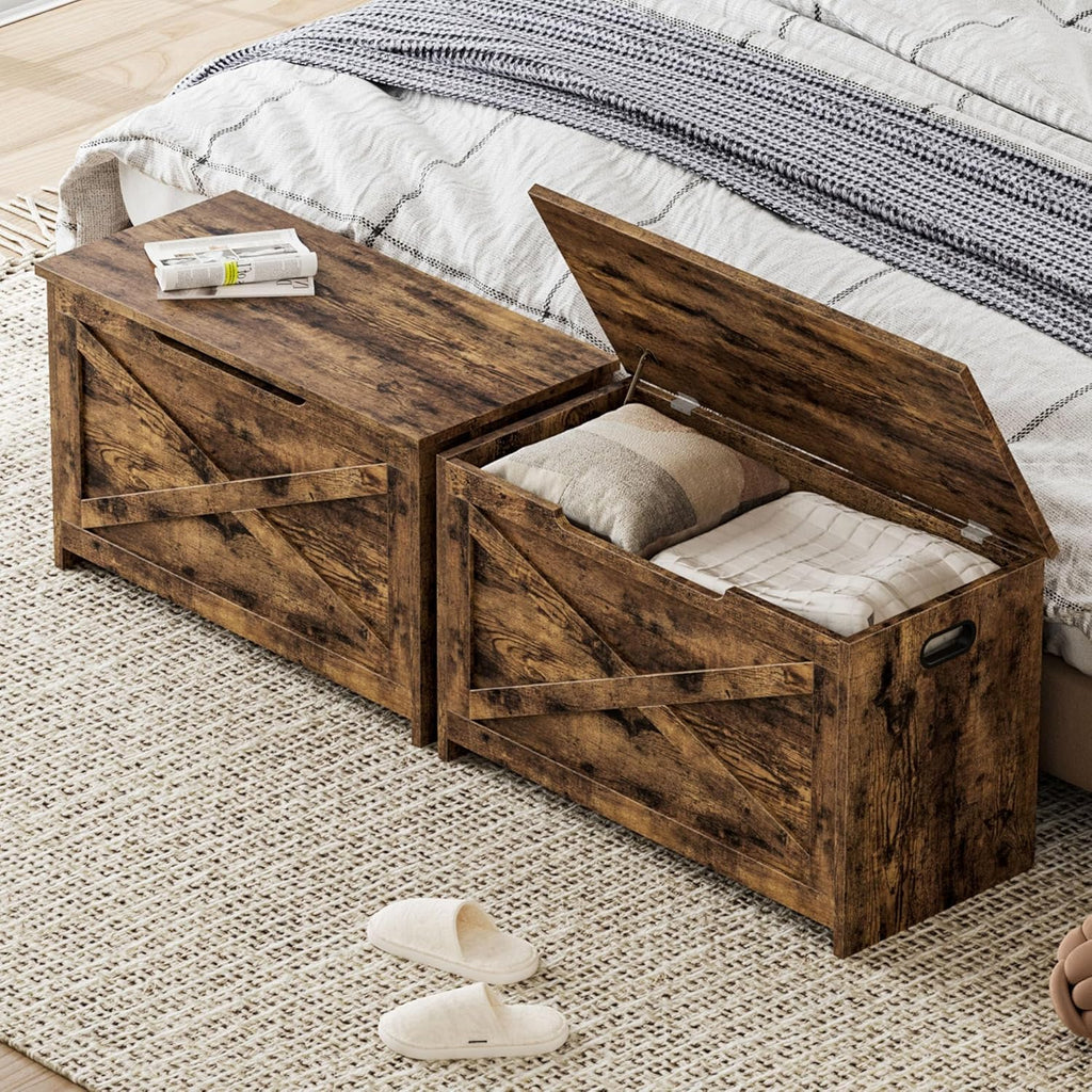GAOMON Storage Chest, Storage Bench with Safety Hinge, Farmhouse Style Wooden Trunk for Entryway, Bedroom, Living Room, Retro