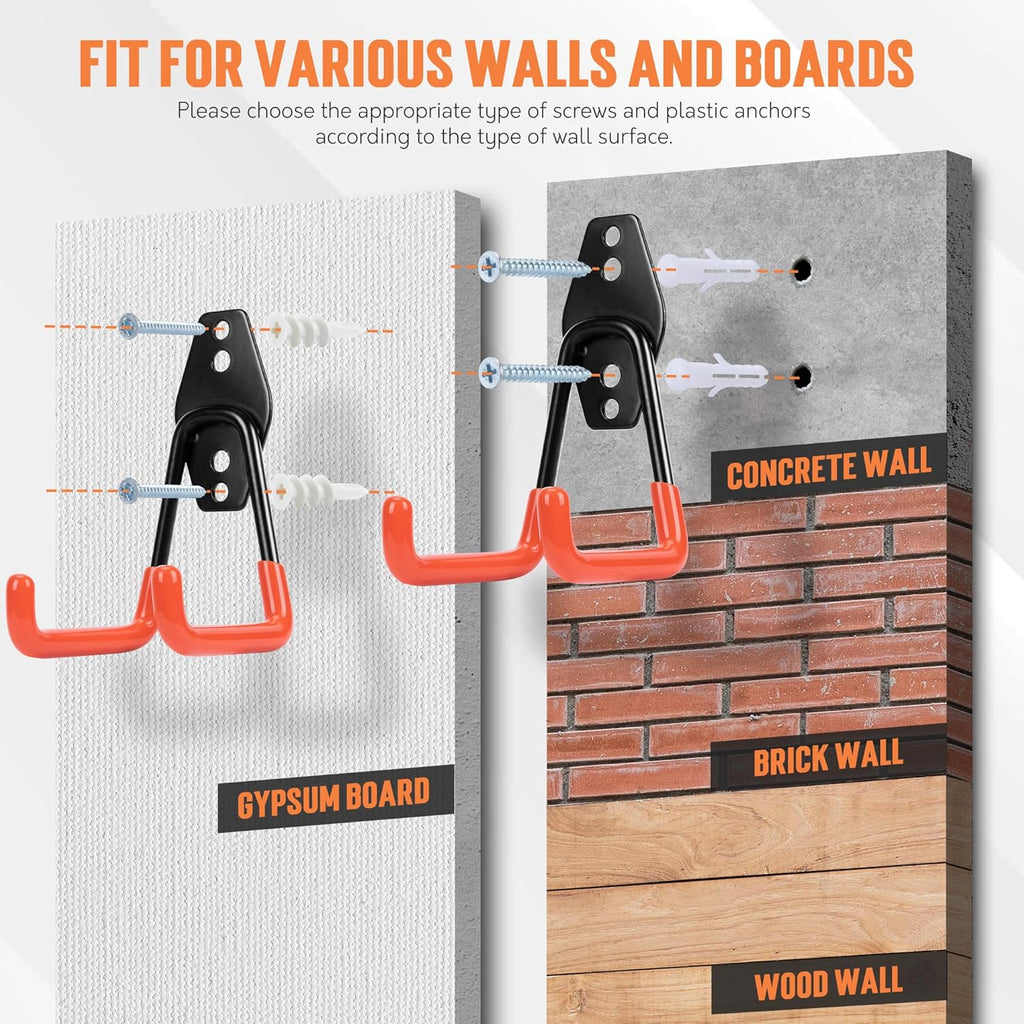 TONDA Garage Hooks, 20 Pack Garage Organization, Wall Storage Hooks Heavy Duty for Hanging Bike, Ladder, Garden Tools, Hose and Ropes, Orange