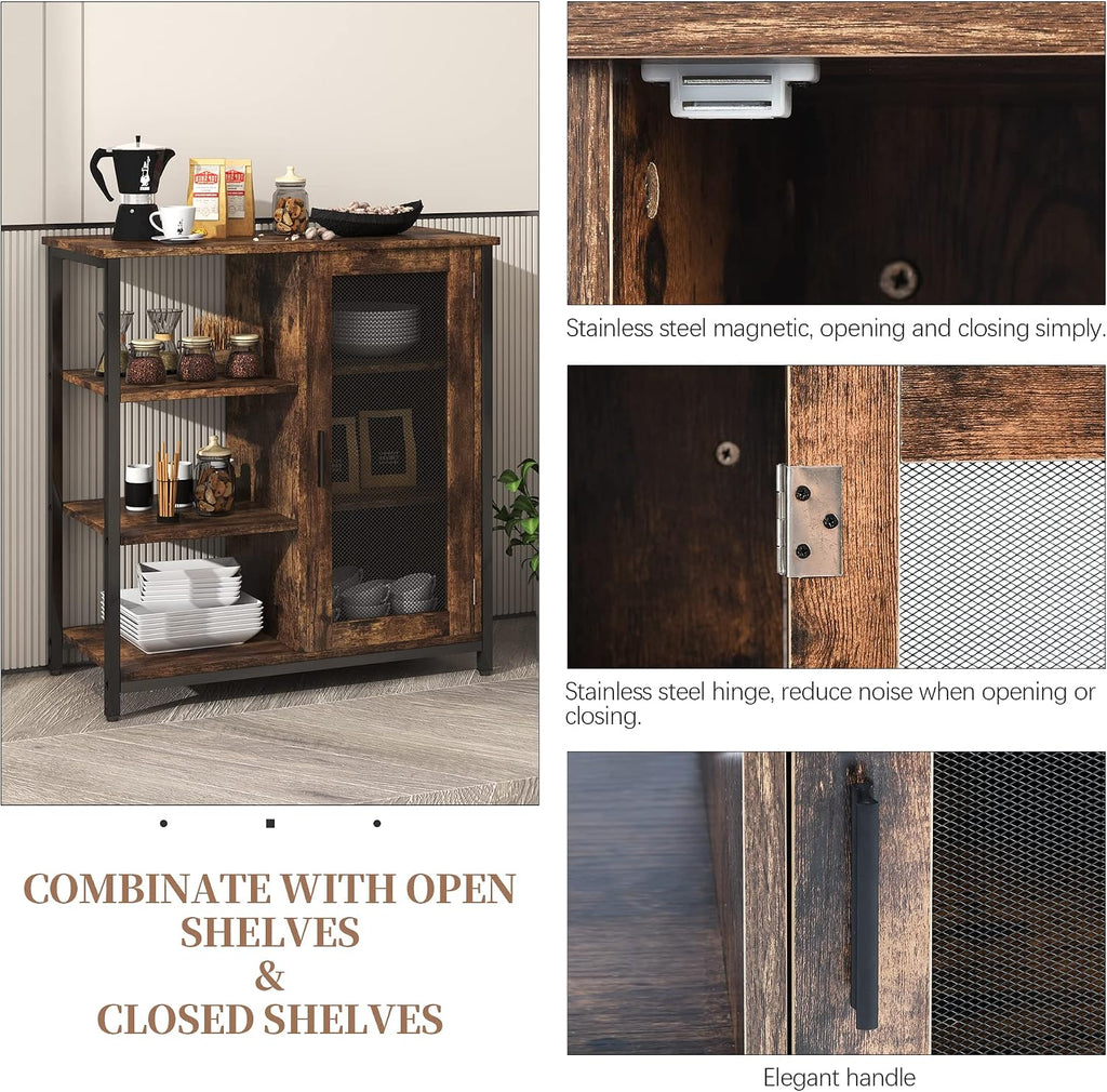 LVSOMT Mini Coffee Bar Cabinet for Home Kitchen, 27.5'' Coffee Stand Station with Adjustable Shelves & Door, Farmhouse Sideboard Buffet for Small Space, Dining Room, Living Room, Industrial Brown