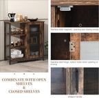 LVSOMT Mini Coffee Bar Cabinet for Home Kitchen, 27.5'' Coffee Stand Station with Adjustable Shelves & Door, Farmhouse Sideboard Buffet for Small Space, Dining Room, Living Room, Industrial Brown