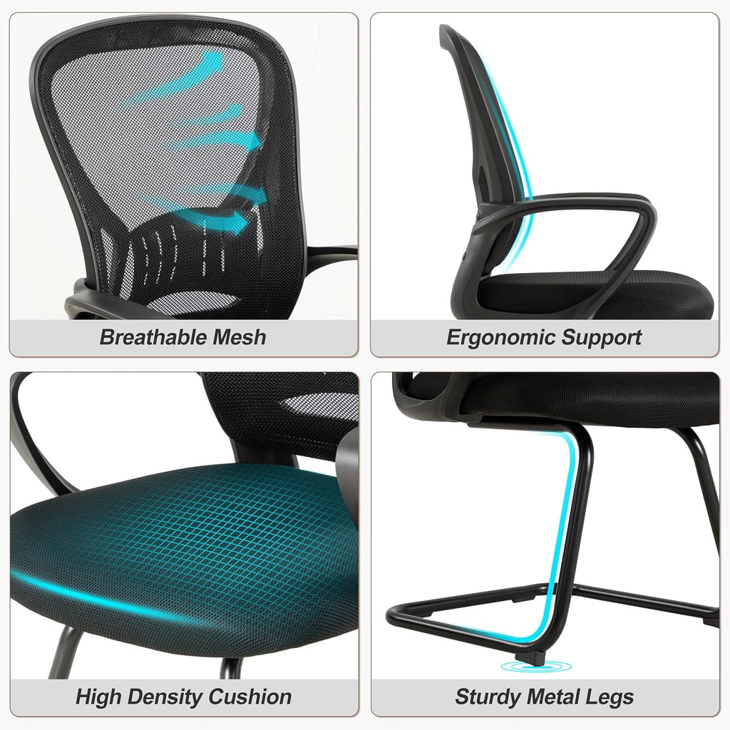 Okeysen Waiting Room Guest Chairs Set of 2, Mesh Mid Back Office Reception Chair with Arms, Office Desk Chair with Sled Base No Wheels, for Office Meeting, Conference Room, Waiting Area, Lobby