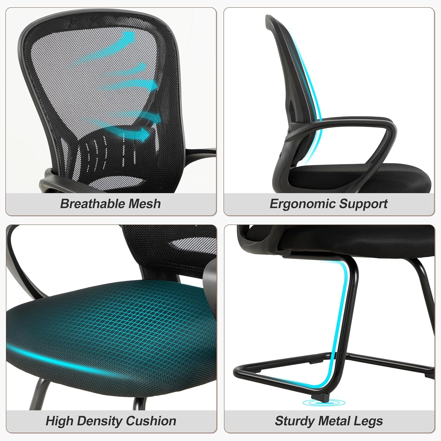 Okeysen Waiting Room Guest Chairs Set of 2, Mesh Mid Back Office Reception Chair with Arms, Office Desk Chair with Sled Base No Wheels, for Office Meeting, Conference Room, Waiting Area, Lobby