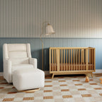 Babyletto Kiwi Gliding Ottoman in Cream Shearling with Light Wood Base, Greenguard Gold and CertiPUR-US Certified