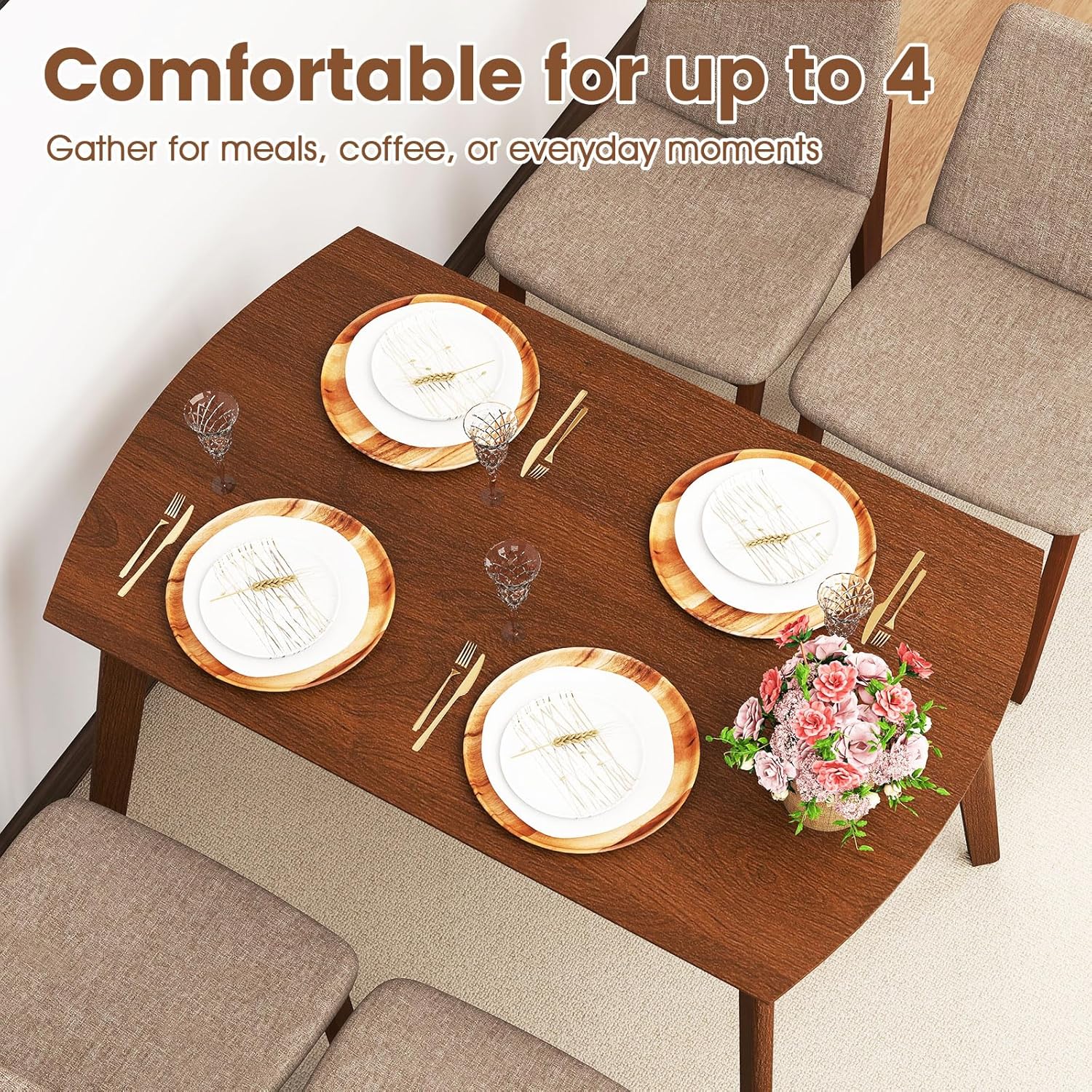 Giantex Dining Table Set for 4, Rectangular Kitchen Table and Chairs Set w/Rubber Wood Frame, Padded Seats & Backrests, Space-saving Dinette Set for Small Space, Apartment, Dining Room, Breakfast Nook