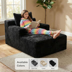 Chaise Lounge Chair, Plush Velvet Corduroy Boneless Sofa Bed for Kids, Teens & Adults, Compact Deep Seat for Bedroom Playroom Dorm & Small Apartment, 33D Foam, Anti-Skid, Black