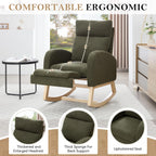 Nursery Rocking Chair, Teddy Fabric Leisure Rocking Chair with Adjustable Footstool, Thickened Headrest and High Backrest, Storage Pocket On The Right Side for Living Room Bedroom Offices, Green