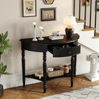 LUMISOL Rustic Console Table with Drawer and Shelf, Half Moon Sofa Table Behind Couch for Living Room, Farmhouse Accent Table for Entryway Hallway Foyer, Black
