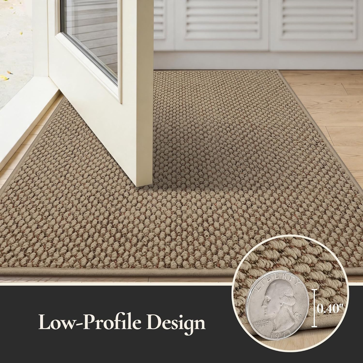 Dirt Trapper Door Mat 24"x 36", Non Slip Washable Doormat, Stain Resist and Absorbent Welcome Mat, Dog Door Mats,Low Profile Entrance Floor Mats for Front Back Door,Beige