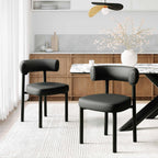 Dining Chairs Set of 2, Mid-Century Dining Room Chair, Carbon Steel Legs, Upholstered Seat, Textured Leather, Ergonomic Curved Backrest, Modern for Kitchen, Restaurant, Black