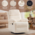 Korser Rocking Recliner Chair, Nursery Rocker Chair for Adults, Small Recliners for Small Spaces, Swivel Rocker Recliner with Cushion, Upholstered Rocking Chairs for Living Room, RV, Corduroy