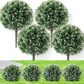 Lunmon Artificial Topiary Ball Trees Outdoor Set of 4, 24 Inch Faux Flower Topiary Bushes Plants with Ground Spikes, UV Resistant Artificial Shrubs for Porch Patio Garden Decor(Lavender,White)
