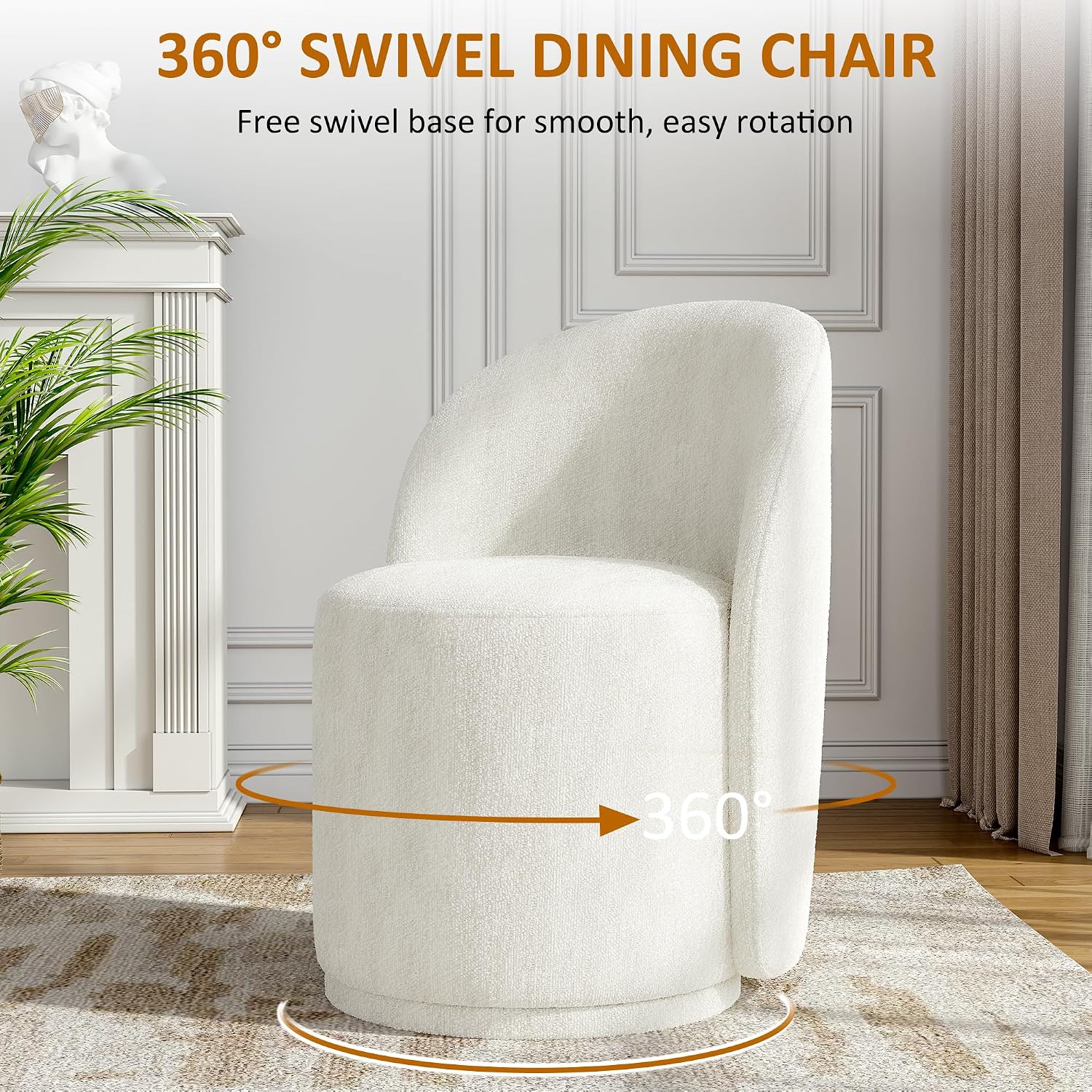 Lumibee Swivel Barrel Dining Chairs, Modern Upholstered Round Dining Chairs with 360° Rotation, Comfy Chenille Fabric Armless Accent Makeup Vanity Chair for Dining/Living Room Makeup Room, Beige