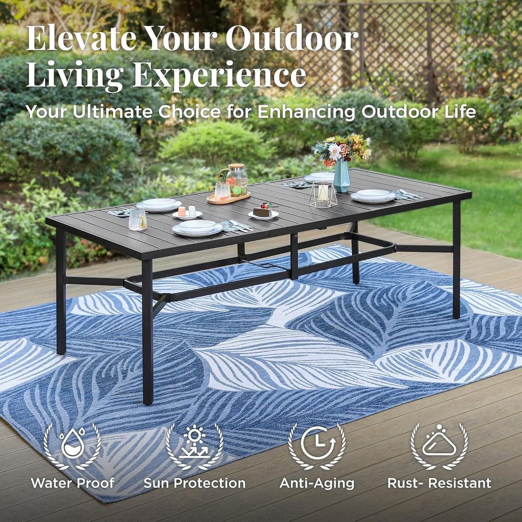 MIXPATIO Outdoor Patio Dining Table for 8, 83" x 39" Rectangular Metal Patio Dining Table with 1.7" Umbrella Hole, All Weather Wrought Iron Black Outdoor Table for Garden, Backyard and Porch