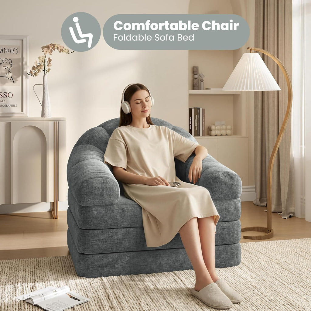 Yaheetech 93" Folding Sofa Bed Convertible Sofa 2 in 1 Sleeper Chair Bed Foldable Couch with Handle Chenille Couch for Living Room, Bedroom, Apartment Gray