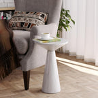 COZAYH Modern Pedestal End Table Round Wood Martini Table, Plant Stand Drink Table for Small Spaces, White Marble Colour