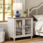WAMAPT Kitchen Storage Cabinets, Farmhouse Sideboard Buffet Cabinets with Glass Door, Wood Coffee Bar Tables with Adjustable Shelf for Dining Room, Living Room, Rustic White