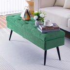 Storage Ottoman Bench, 43.5" Tufted Entryway Bench, Upholstered Long Ottoman with Storage for Living Room, Support 660lbs - Fabric Green