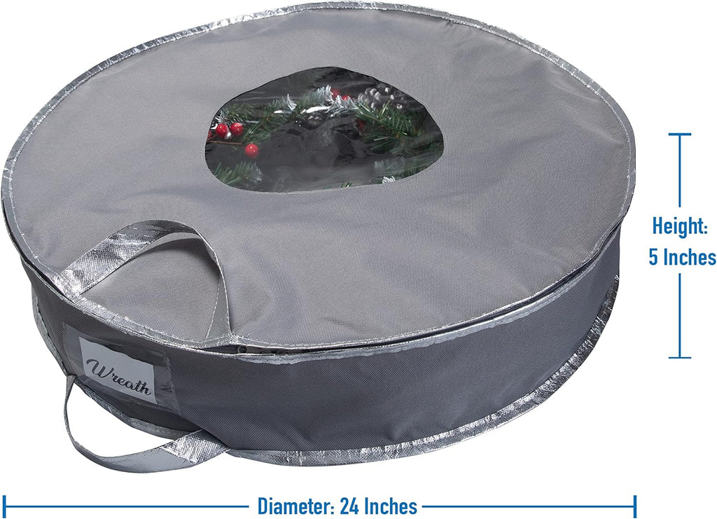 Simplify 24 Inch Wreath Bags | 2 Pack | Christmas Storage | Holiday Decorations | Round Zippered Bag | Protects Wreathes | Durable Material | Collapsible | Grey