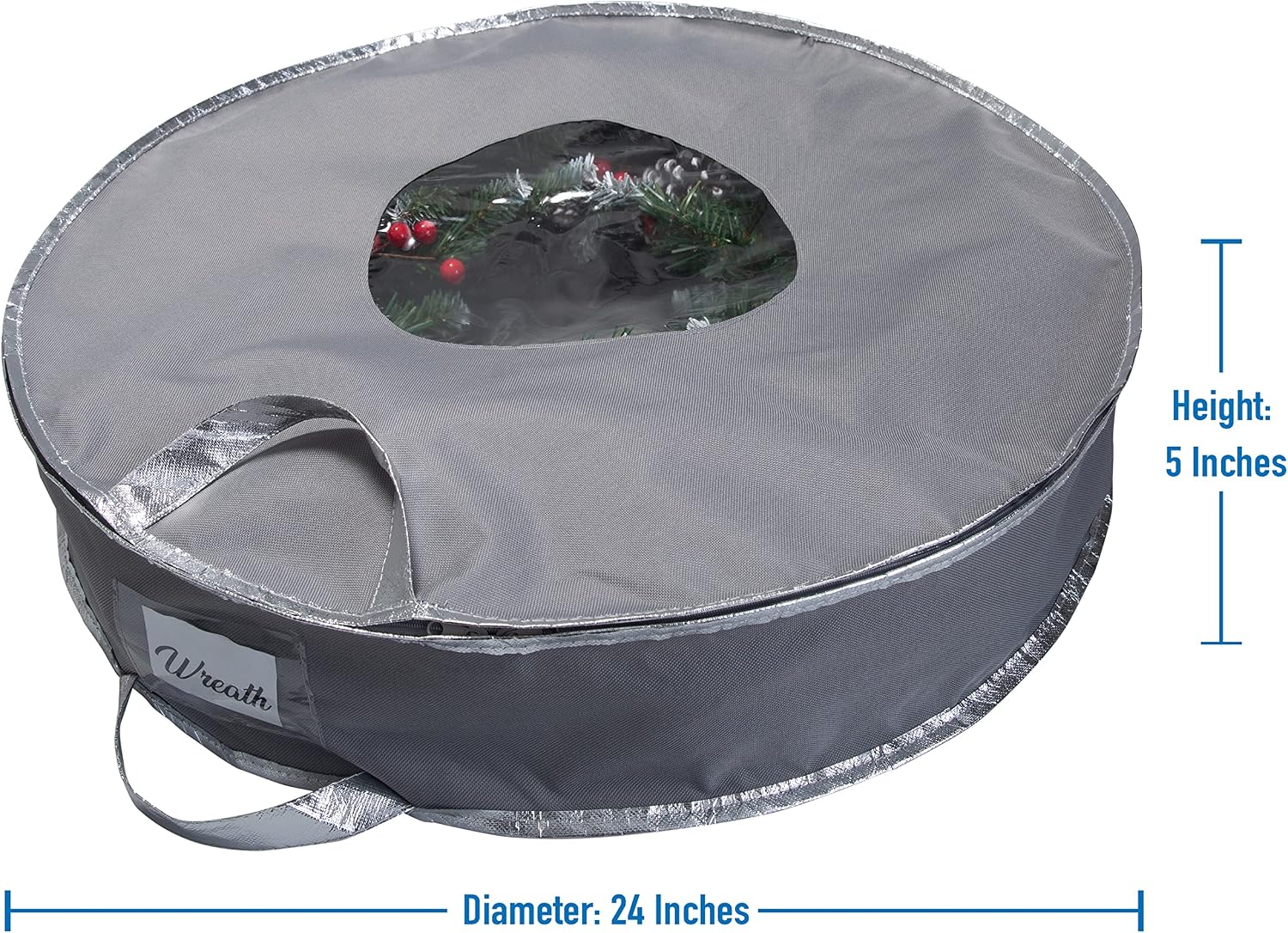 Simplify 24 Inch Wreath Bags | 2 Pack | Christmas Storage | Holiday Decorations | Round Zippered Bag | Protects Wreathes | Durable Material | Collapsible | Grey