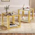 Luxury Gold Square Glass End Table, 19.7" Modern Side Table with Stainless Steel Irregular Leg Clear Tempered Glass Tabletop, Accent Furniture for Living Room (Clear, Set of 2)