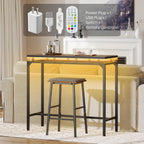 YATINEY Bar Table with LED Lights, Counter Height Bar Height Table, Pub Gaming Table, Metal Frame, for Living Room, Dining Room, Pub, Rustic Brown and Black BT01DBR