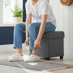 SONGMICS Storage Ottoman, Small Ottoman Foot Rest with Legs, 15 x 15 x 15.7 Inches Foot Stool, Load up to 660 lb, for Living Room, Bedroom, Dorm, Dark Gray ULSF14GYZ