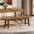 55" Solid Wood Bench, Farmhouse Long Bench Seat for Entryway, Dining Room, Living Room, Solid Wood, Dark Brown