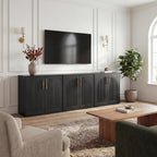 Fluted Sideboard Buffet Cabinet with Storage, Arched Doors & Adjustable Shelves, Modern Accent Credenza, Anti-Tip Console Cabinet for Living Room, Entryway, Hallway & Kitchen, Black