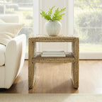 Crosley Furniture Marella Handwoven Banana Leaf End Table, Rattan Side Tables, Banana Leaf