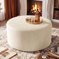 BSHOMGI Round Ottoman,Corduroy Ottomans Foot Stool, 27.5" Pouf Footstool Ottomans Seat, Round Footrest, Modern Side Table for Living Room Bedroom Home Decor No Assembly Require (Beige, 27.5")