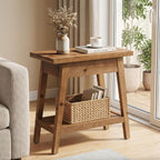 End Table for Living Room, 2-Tier Solid Wood Side Table with Storage, Farmhouse Rectangle Nightstand for Bedroom, Living Room, Small Spaces (Natural Brown) (1)