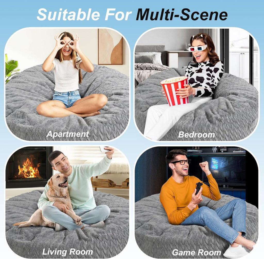 Homguava Bean Bag Chair: 4' Bean Bags with Memory Foam Filled, Large Beanbag Chairs Soft Sofa with Dutch Chevron Plush Cover 4FT(44"×44"×26"),Grey