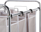 Amazon Basics 3-Bag Laundry Sorter with Removable Bags, Metal Frame, Washable, Locking Wheels, Gray