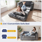 MAXYOYO Convertible Sofa Bed, Loveseat Sofa Couch for Adults, 2 in 1 Folding Couch Bed, Fold Out Floor Couch for Living Room Bedroom Lounge, Dark Grey