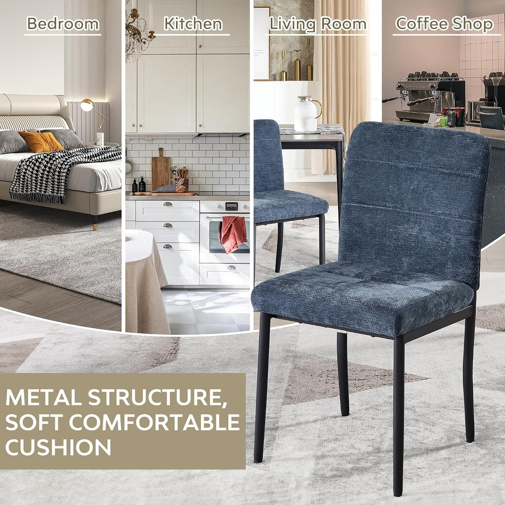 Dining Chairs Set of 4, Modern Upholstered Fabric Parsons Dining Room Chairs, Armless Kitchen Chairs with Metal Legs and Padded Seat for Living Room, Bedroom, Kitchen