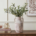 Ceramic Flower Vase with Handles, 11 in Tall Rustic Farmhouse Pottery Vases Decorative Large Vases for Living Room Entryway Kitchen Table Centerpieces Home Decor,Neutral