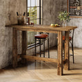 Solid Wood Bar Table, 63" Long Bar Height Pub Table, Narrow Home Bar Unit, Tall Wooden High Top Table for Kitchen, Home Bar, Café or Restaurant, Rustic Brown