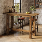 Solid Wood Bar Table, 63" Long Bar Height Pub Table, Narrow Home Bar Unit, Tall Wooden High Top Table for Kitchen, Home Bar, Café or Restaurant, Rustic Brown