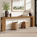 Epecoya 94.5-Inch Extra Long Console Table with USB Outlet & Storage, Narrow Sofa Behind Couch Table with Charging Station, Farmhouse Wood Entryway Table for Hallway Foyer Living Room, Oak Brown