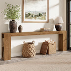 Epecoya 94.5-Inch Extra Long Console Table with USB Outlet & Storage, Narrow Sofa Behind Couch Table with Charging Station, Farmhouse Wood Entryway Table for Hallway Foyer Living Room, Oak Brown