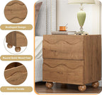 Anbuy Scalloped Nightstand for Bedroom with 2 Drawers, Modern Night Stand with Hidden Handle, Wooden End Table, Fluted Wood Bedside Table for Living Room, Natural Oak