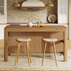 63-Inch Solid Wood Kitchen Island with Storage Shelves, Farmhouse Island Table with Seating, Counter Height Bar Table for Dining Room, Kitchen, Easy to Assemble, Natural Wood