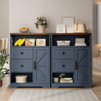 Fameill Farmhouse Storage Cabinet with 2 Drawers & Shelves, Freestanding Kitchen Cabinet with Doors, Floor Storage Organization for Living Room, Bathroom, Laundry, Blue, 27.5" L x 11.8" W x 37.5" H
