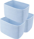 Cotton Rope storage Basket Bins Woven Basket for Organizing Shelves Rectangle Decorative Baskets For storage 3 pack (light blue)