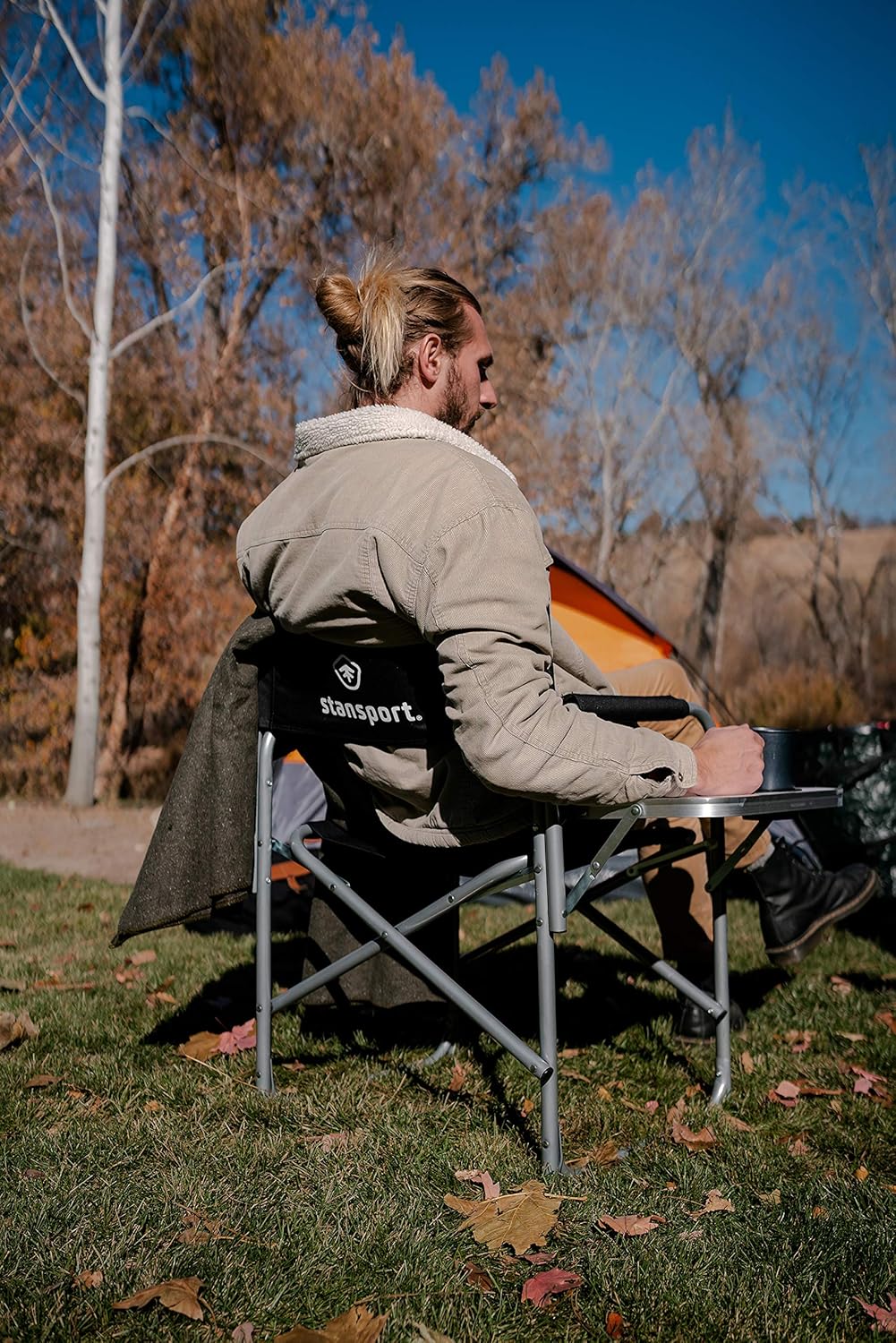 Stansport Directors Chair with Side Table, One Size, Black