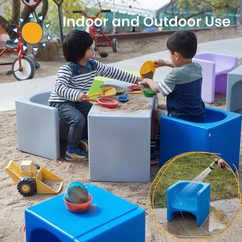 ECR4Kids Tri-Me Indoor/Outdoor 3-in-1 Plastic Multipurpose Cube Chair, Flexible Seating, Blue